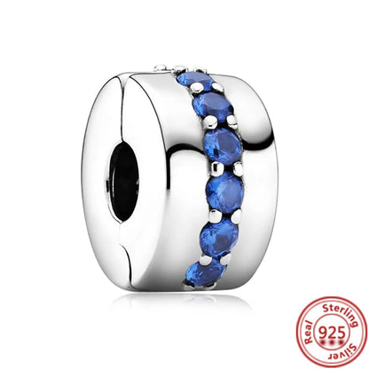 925 Sterling Silver Blue Zircon Feather Crown Stars Moon Charm Beads for Bracelet Y132 3mm-4mm