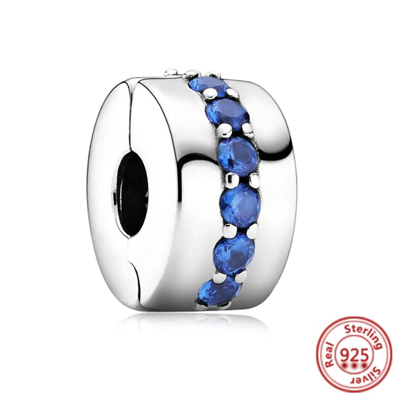 Sterling Silver Blue Zircon Feather Crown Moon Pendant Charm Bracelet Beads Y132 3mm-4mm