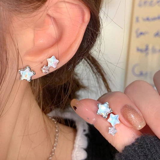 Y2K Korean Blue Crystal Butterfly Star Earrings for Women