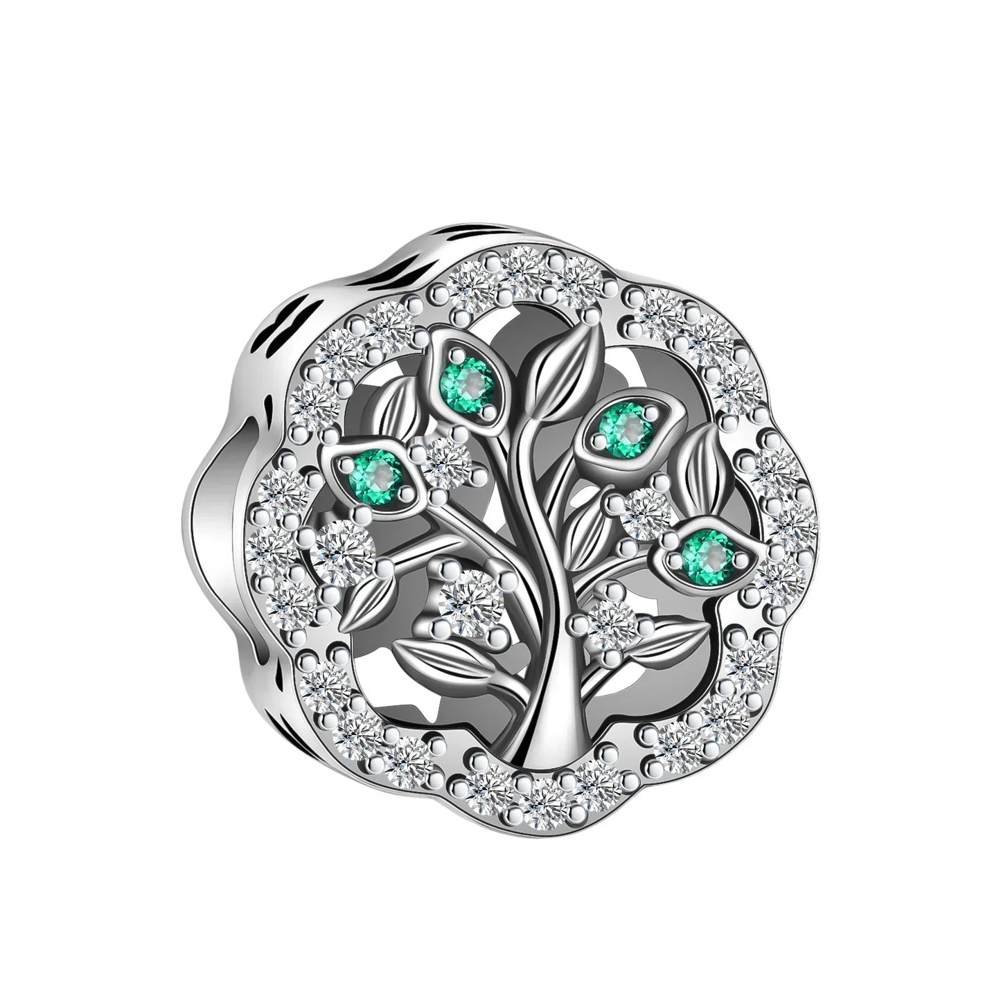 Lucky Four Leaf Clover Dangle Charm Sterling Silver Family Tree Flower Bead Pendant for Bracelets and Necklaces