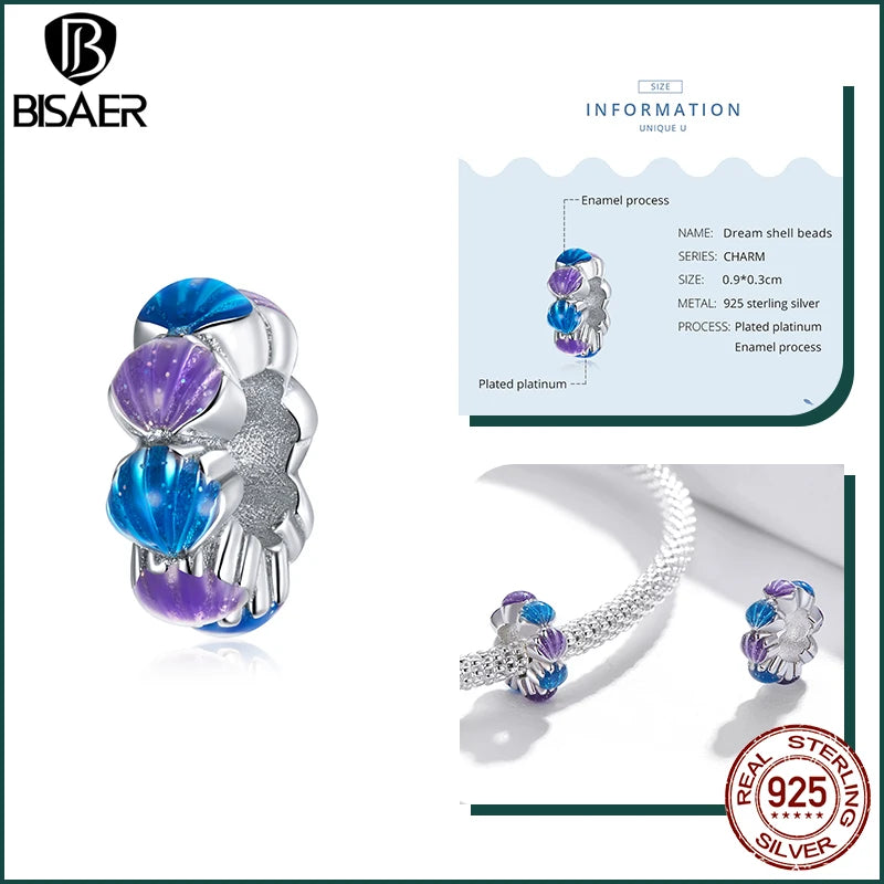 BISAER Ocean Charm 925 Sterling Silver Dolphin and Mermaid Bead with Blue CZ for DIY Jewelry EFC431 CHINA