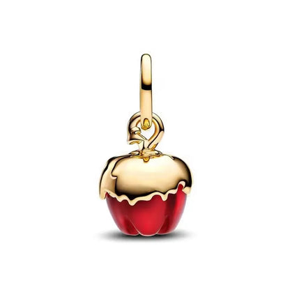 18K Gold Plated Skull And Red Apple Dangle Charm Bracelet