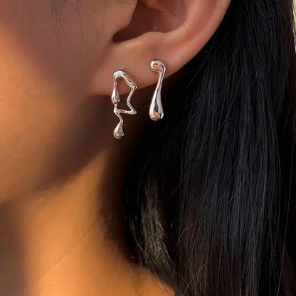 Personality Design Irregular Liquid Earrings Women's Fashion Asymmetrical Geometric Stud Earrings Trendy Hip Hop Jewelry Best Gift for Friends and Loved Ones