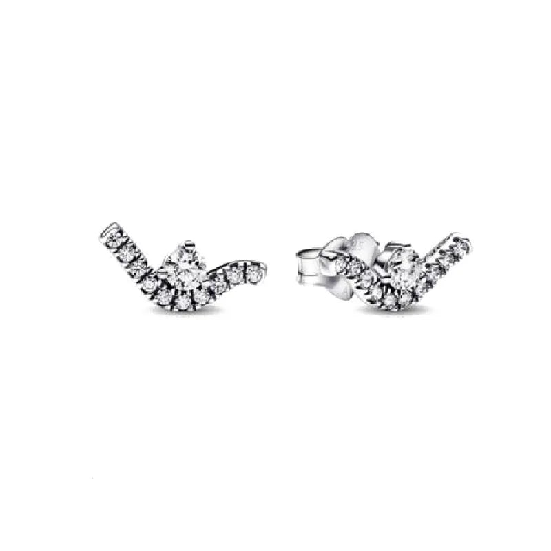 Spring Blue Flower Stud Earrings 925 Sterling Silver Zircon Jewelry for Women P1483