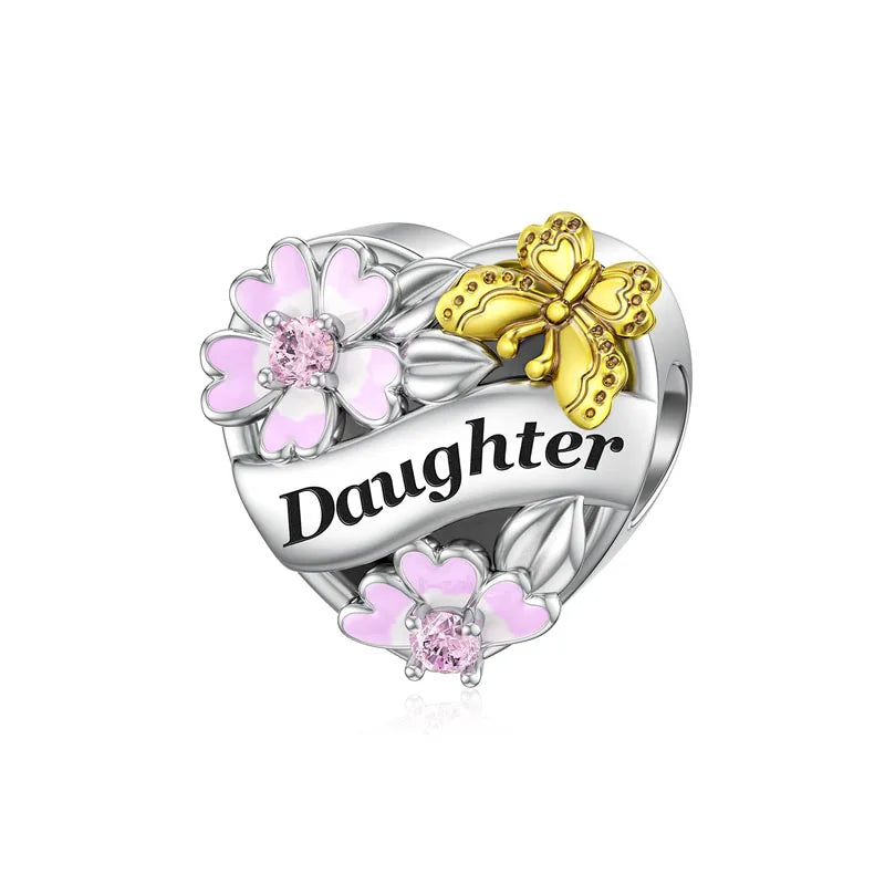 Spring Butterfly Heart Enamel Flower Charm Bead for Bracelets and Necklaces