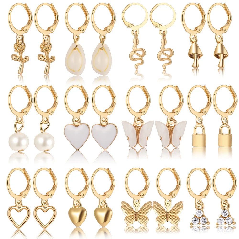 Heart Pearl Butterfly Dangle Earrings - Elegant Gold Hoop Jewelry for Women