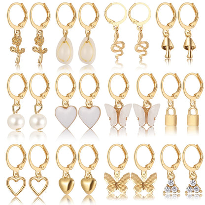 Heart Pearl Butterfly Dangle Earrings - Elegant Gold Hoop Jewelry for Women