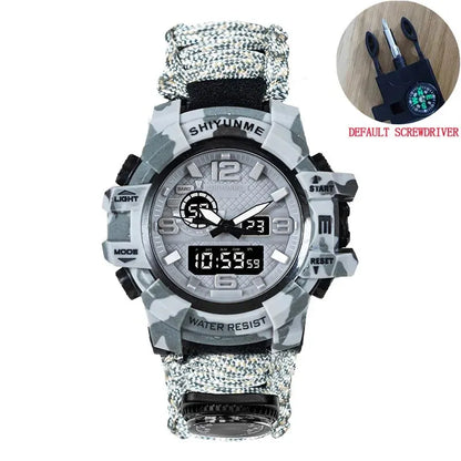 Outdoor Survival Watch Multifunctional Waterproof Tactical Bracelet Camouflage gray No