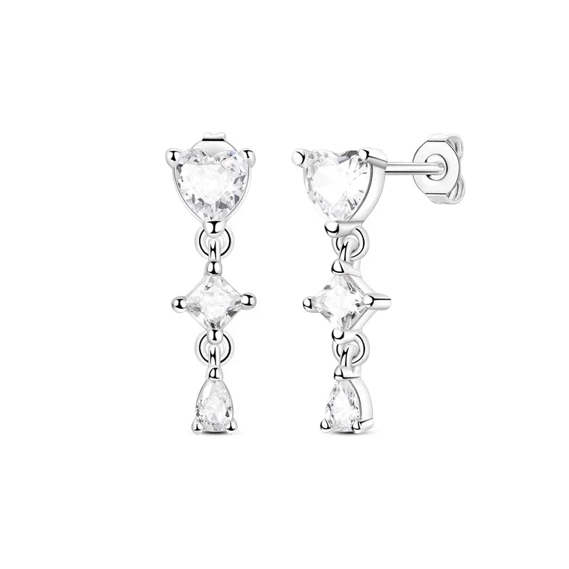 Luxury 925 Silver Pink Heart Pearl Butterfly Zircon Drop Earrings for Elegant Women