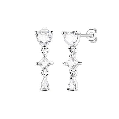 Luxury 925 Silver Pink Heart Pearl Butterfly Zircon Drop Earrings for Elegant Women