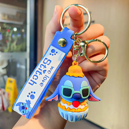 Kawaii Anime Disney Keychain Set Featuring Mickey Mouse, Minnie, Lilo & Stitch