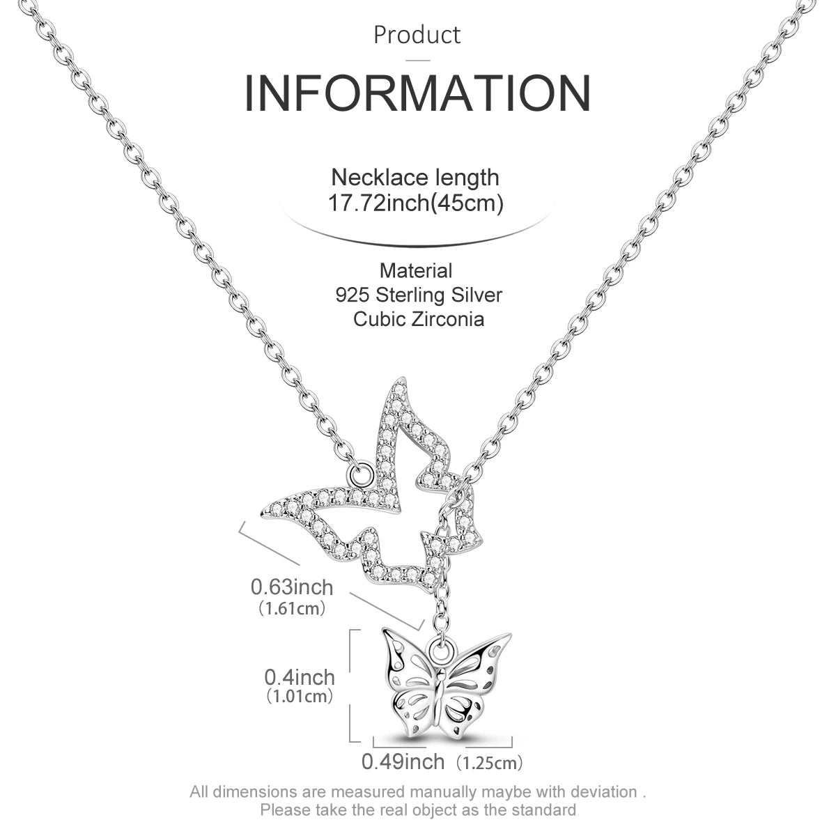 Elegant 925 Sterling Silver Zircon Butterfly Heart Pendant Necklace for Women Anniversary Gift KTN046