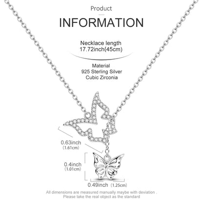Elegant 925 Sterling Silver Zircon Butterfly Heart Pendant Necklace for Women Anniversary Gift KTN046