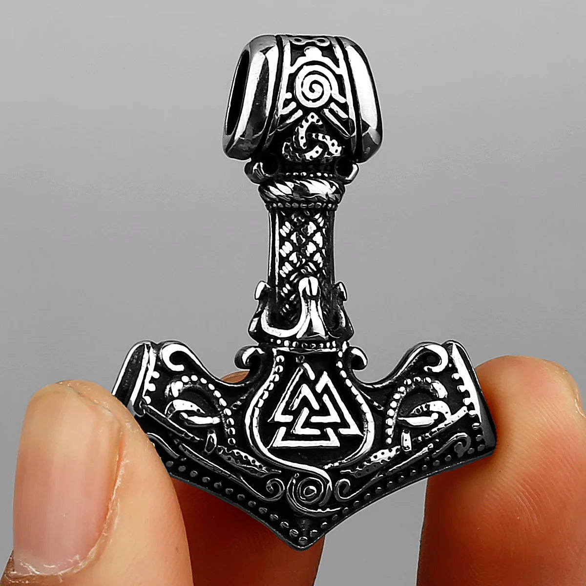 Nordic Viking Mjolnir Rune Necklace Stainless Steel Amulet Pendant for Men