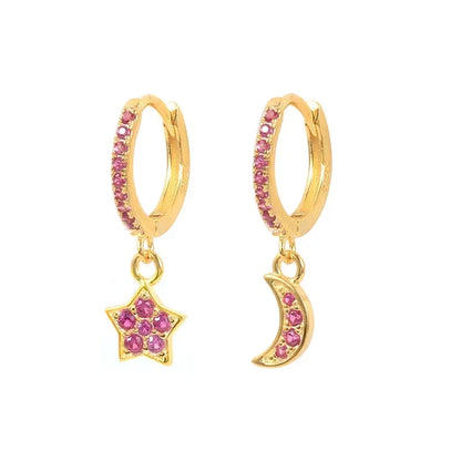 Rose Red Zircon Hoop Earrings for Women Minimalist Dangle Party Jewelry Trend 2025