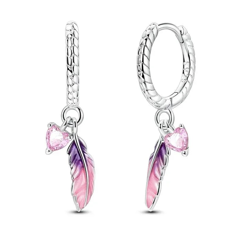 Luxury Colorful 925 Sterling Silver Hoop Earrings with Zircon Heart and Apple Pendants Birthday Gift for Women