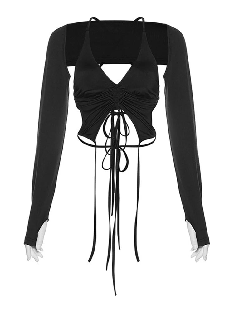Y2K Streetwear 2 Piece Halter Crop Top Backless Women Tops