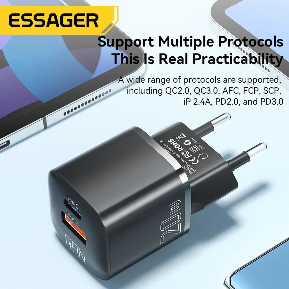 Essager 20W GaN PD USB C Charger Fast Charge for iPhone