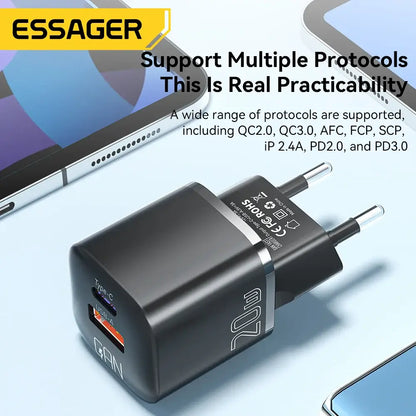 Essager 20W GaN PD USB C Charger Fast Charge for iPhone