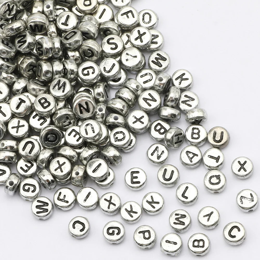 Gold Color Acrylic Spacer Beads with Black Letter Charms for Jewelry Making and DIY Crafts