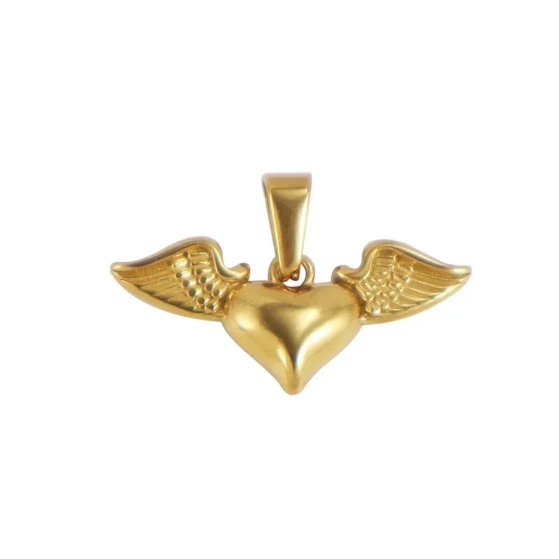 RHYSONG Tarnish Free Gold Plated Angel Cross Heart Pendant for Women Jewelry Making