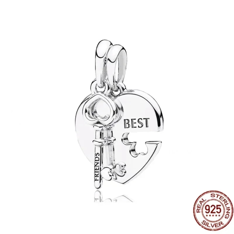 Original 925 Sterling Silver Linked Sister Hearts Openable Heart Locket Dangle Charm Beads for Necklace and Bracelet Jewelry
