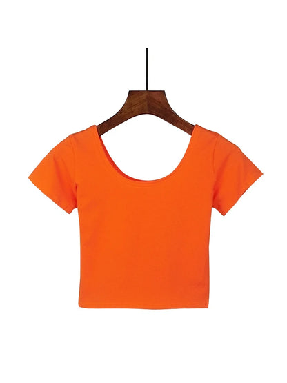 Dozw Solid Crop Top For Women Slim Fit High Waist Tee