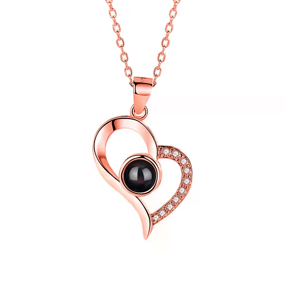 Custom Photo Projection Necklace Copper Pendant with Titanium Steel Chain for Women Rose Golden-01 45cm