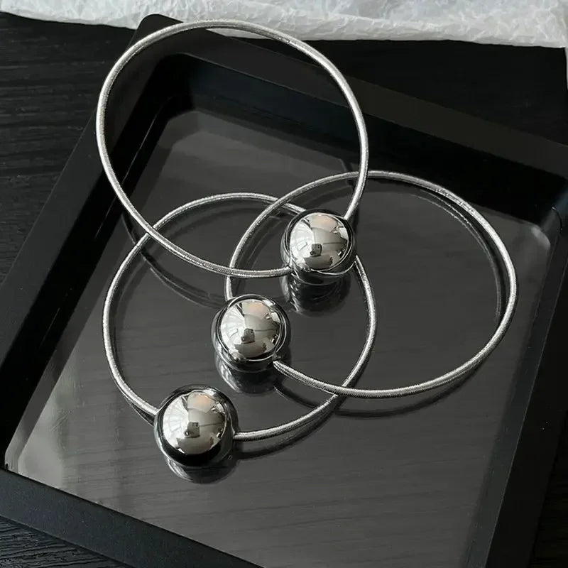 Silver Ball Elastic Hair Ties for Women and Girls - Elegant Bead Ponytail Accessories for Weddings and Parties