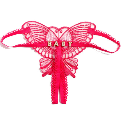 Personalized Butterfly Name Thong Set - Sexy Transparent G-String Lingerie for Women