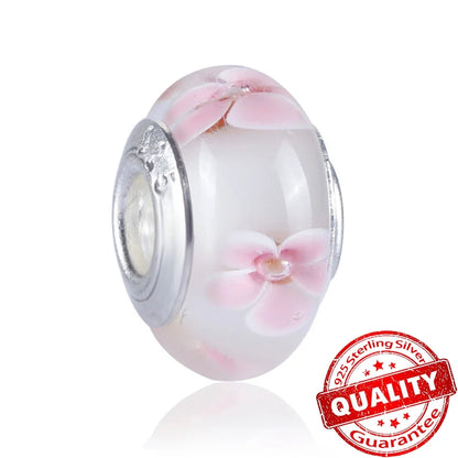 Colorful Flower Murano Glass Charm 925 Sterling Silver Top Rated DIY Jewelry for Bracelets and Necklaces LLZ030