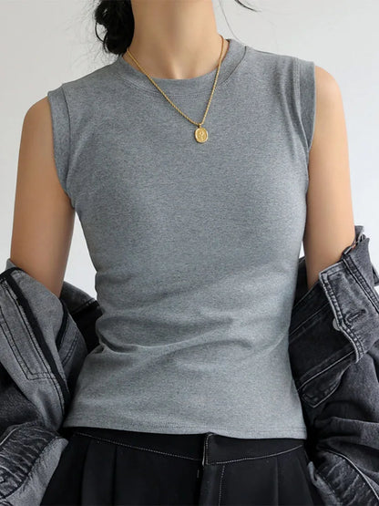 Women Cotton Camisole Vest Round Neck Colorful Sleeveless