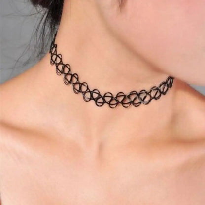 Vintage Gothic Elastic Tattoo Choker Necklace Retro Braided Fish Thread Jewelry
