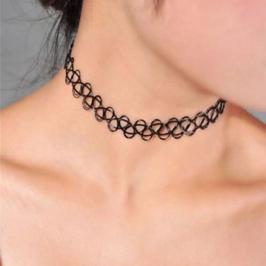 Vintage Gothic Elastic Tattoo Choker Necklace Retro Braided Fish Thread Jewelry