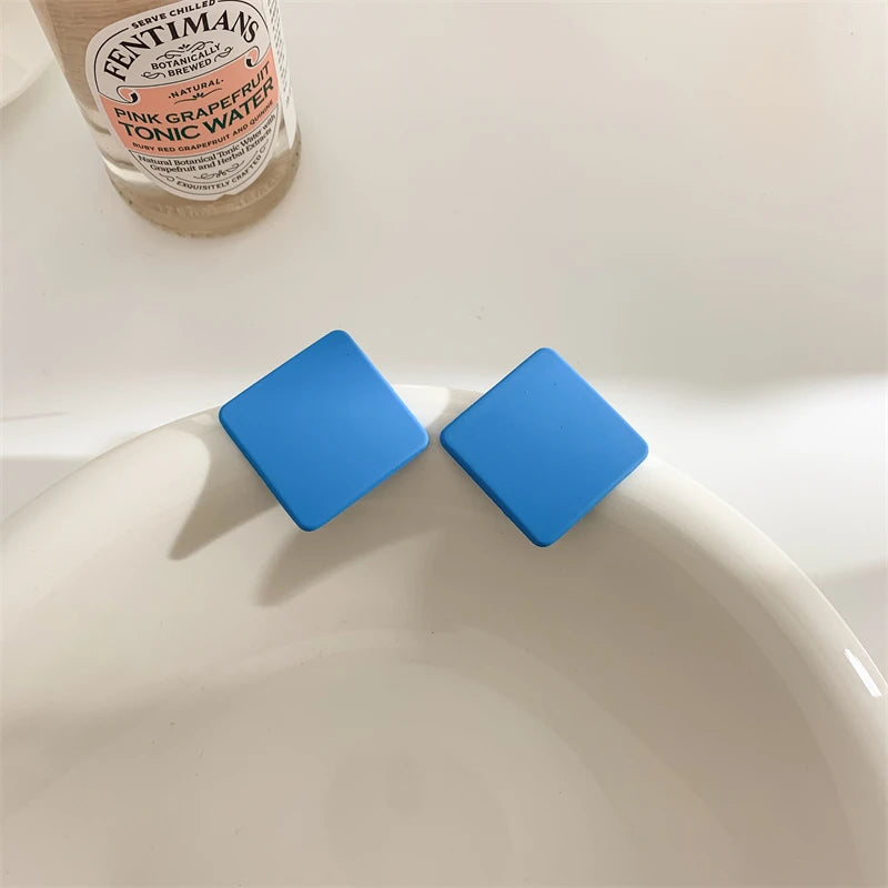 S925 Colorful Square Earrings Frosted Geometric Candy Design Acrylic Fashion Jewelry for Women