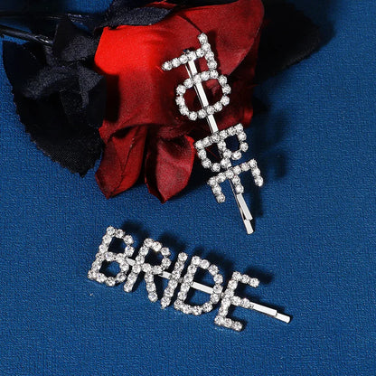 Silver Bride To Be Rhinestone Hair Clips Set - Elegant Barrettes and Hairpins for Stunning Bridal Styles