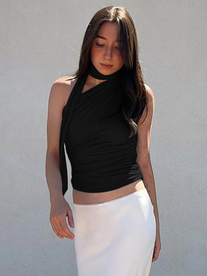 Backless Off Shoulder Halter Crop Top for Women Y2K Club