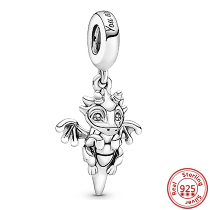 925 Sterling Silver Animal Charms Bracelet Beads with Zircon - Unicorn, Squirrel, Elephant Y417
