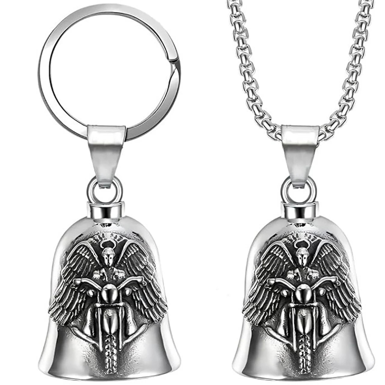 Stylish Angel Wings Motorcycle Bell Keychain for Men's Punk Rock Enthusiasts