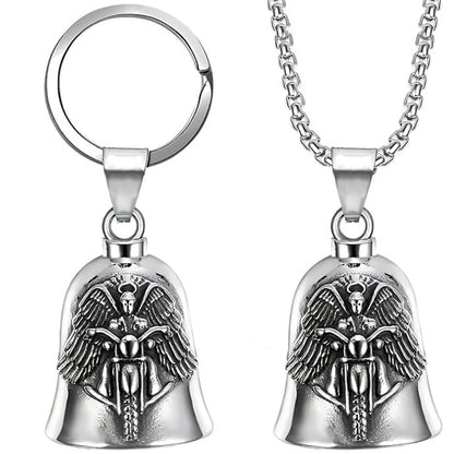 Stylish Angel Wings Motorcycle Bell Keychain for Men's Punk Rock Enthusiasts