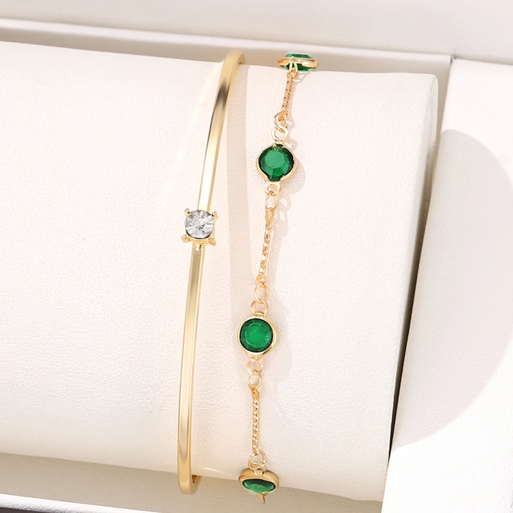 4-Piece Retro Green Diamond Bracelet Set - Versatile Fashion Accessory H477