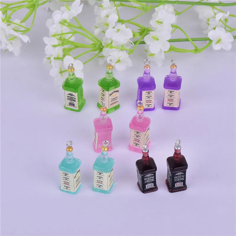 Vibrant Resin 3D Wine Bottle Charms Set for DIY Jewelry and Crafts