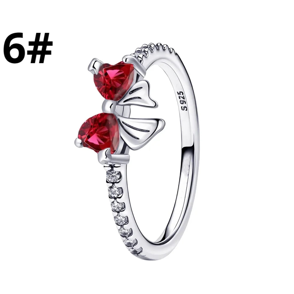 925 Sterling Silver Colorful Bow Jewelry Set for Women Rings Earrings Necklaces Charms DIY Gift