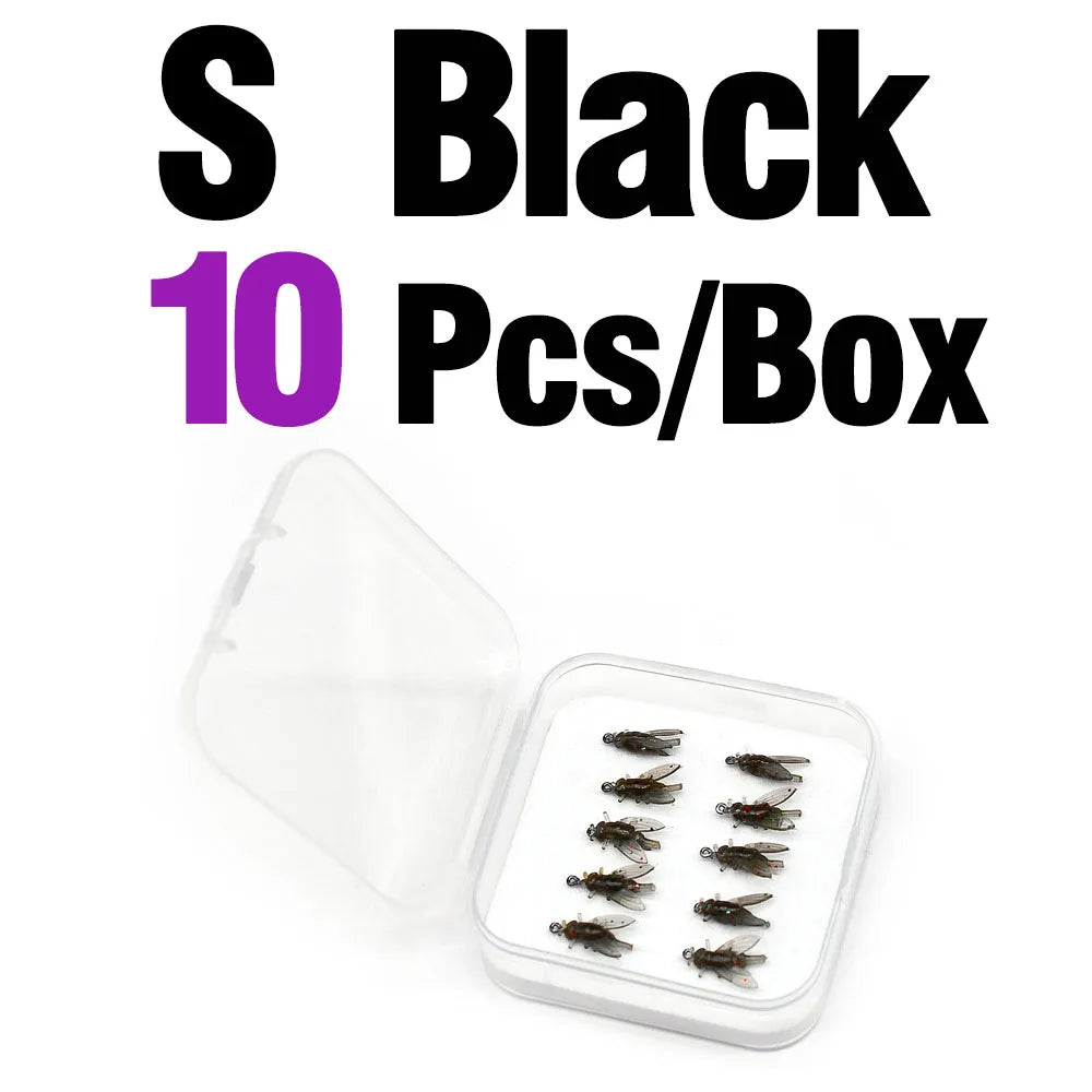 MNFT Mini Bionic Fly Fishing Bait Fly Hook Soft Bait Gear S Black 10Pcs