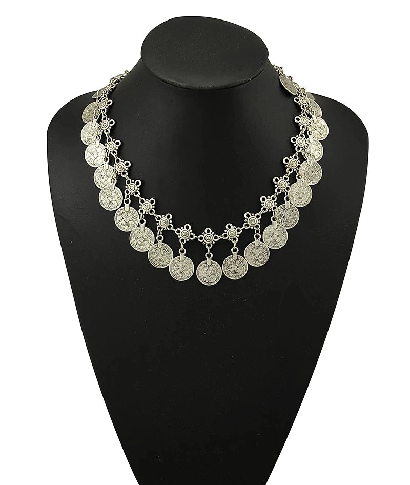 Indian Vintage Coin Tassel Choker Necklace for Women Ethnic Boho Jewelry Gift