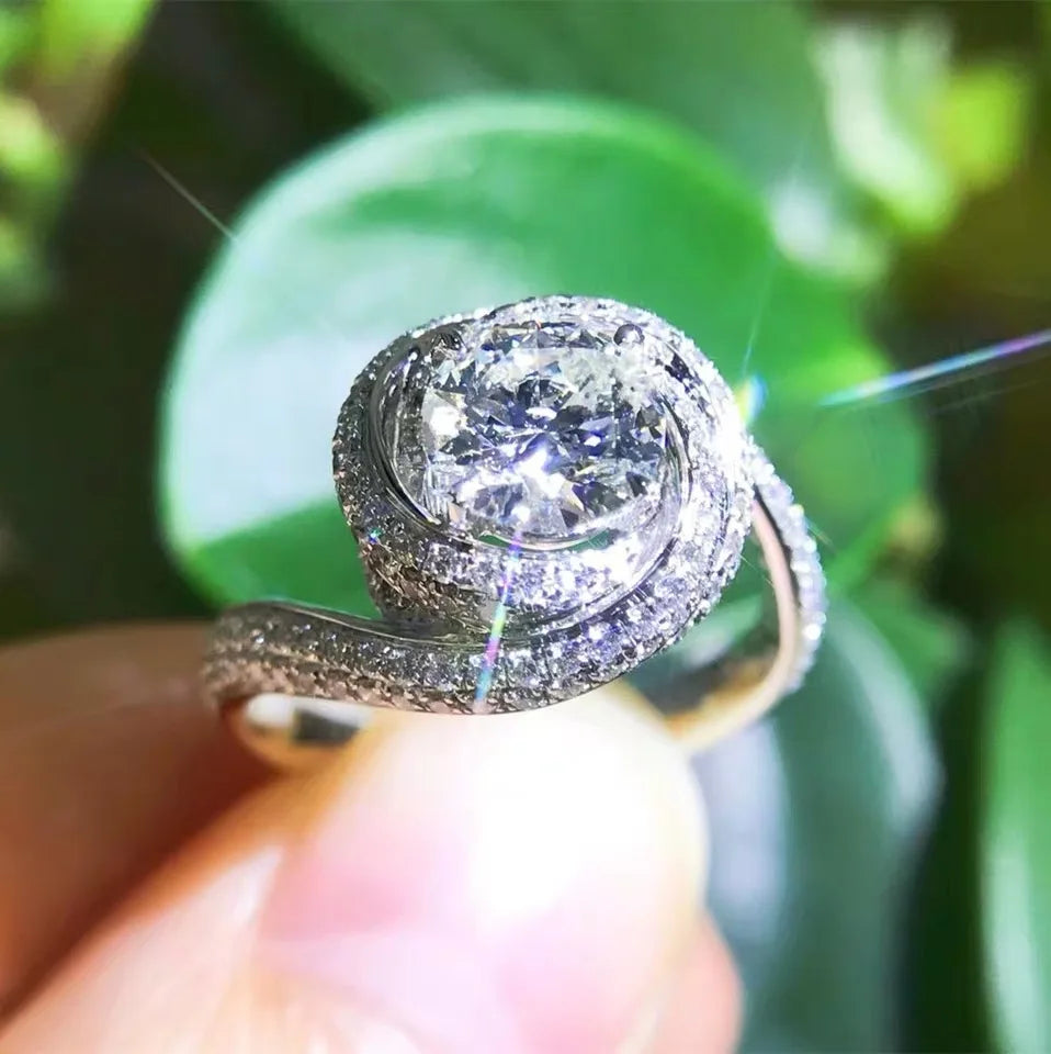 Fashion 925 Sterling Silver Moissanite Anniversary Engagement Ring for Women and Men