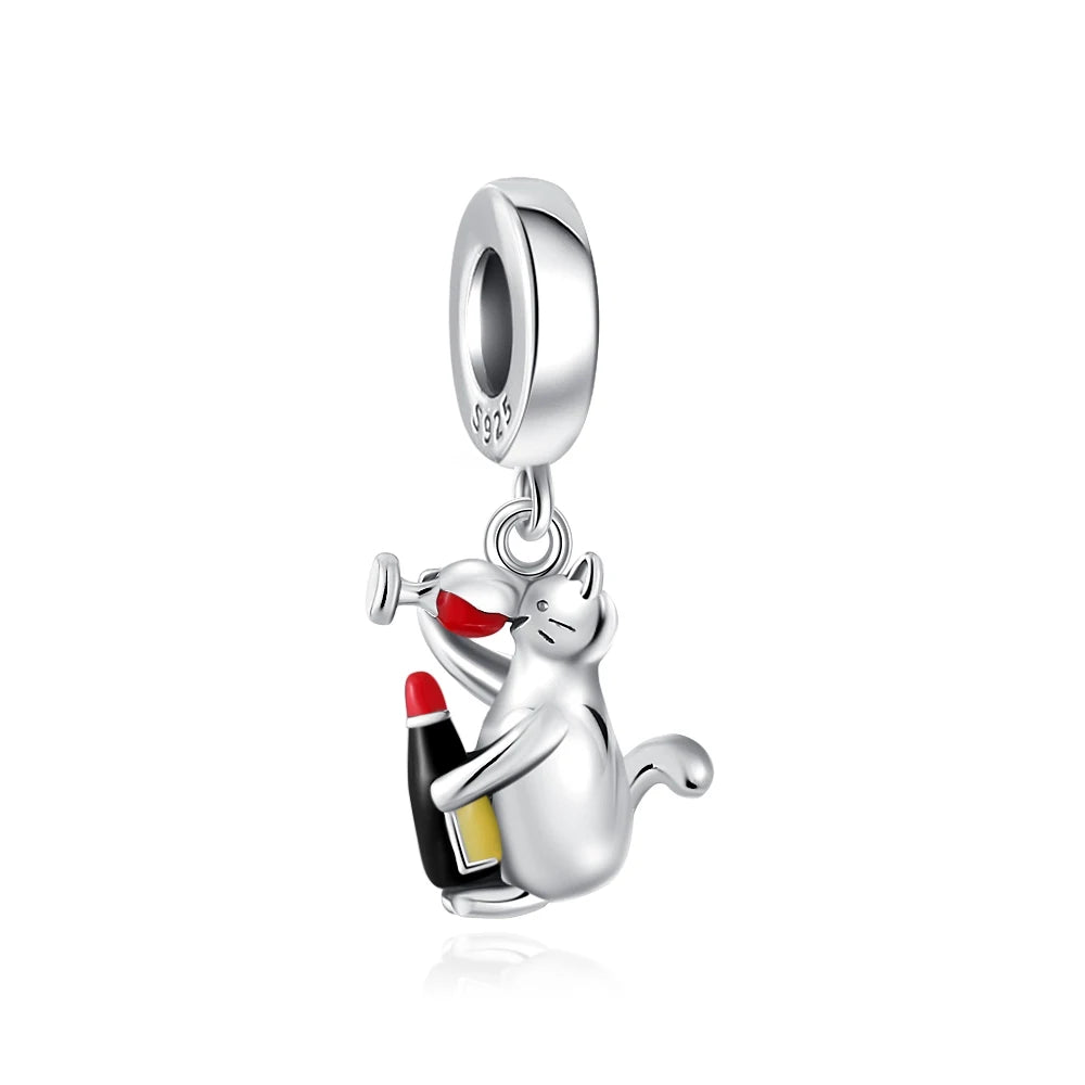 Exquisite 925 Silver Cat Claw Pendant Beads with Safety Chain for European Bracelets B5672