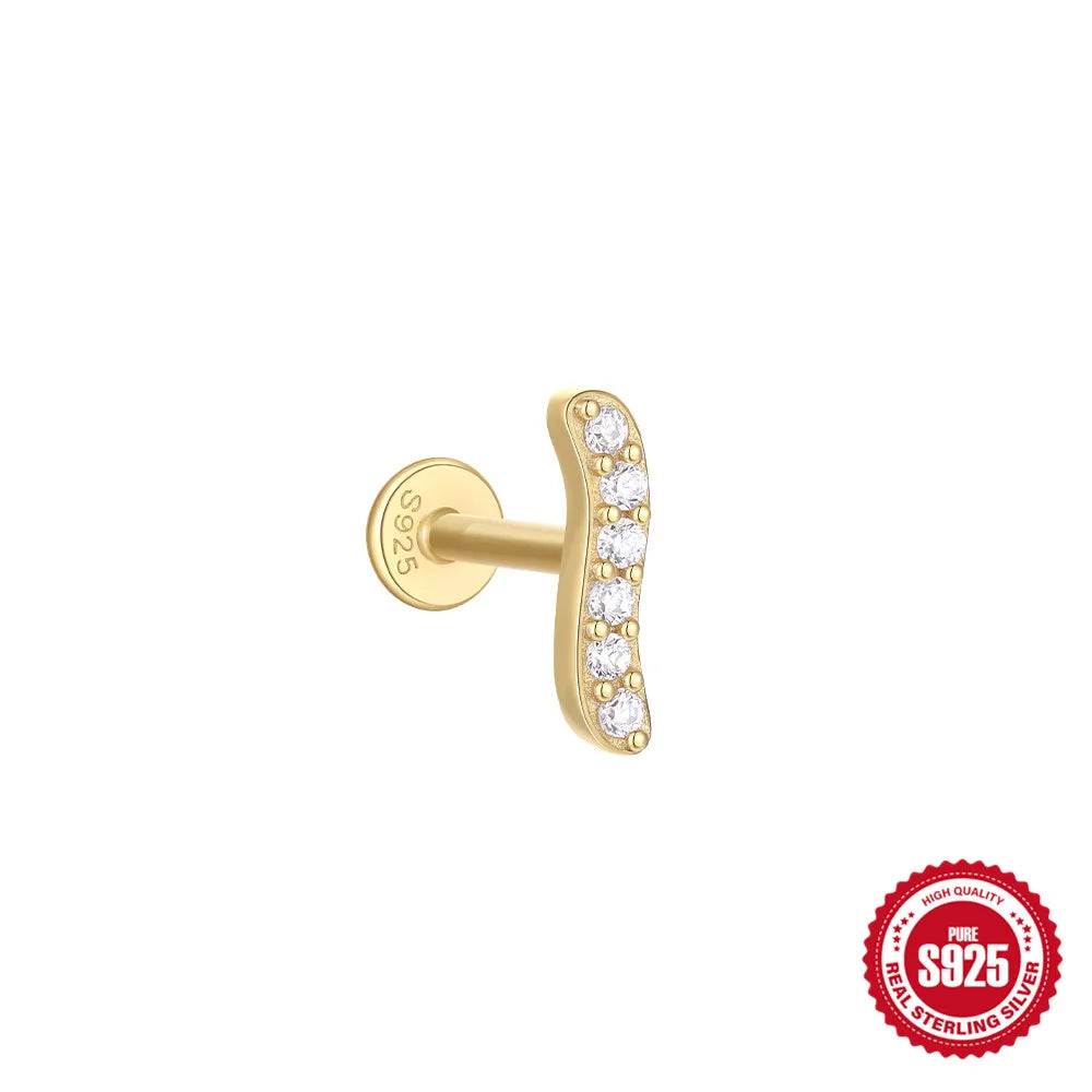 Canner 925 Sterling Silver Tassel Chain Star Mini Zircon Flat Piercing Stud Earrings for Women and Girls