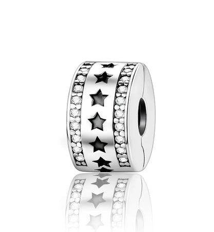 925 Sterling Silver Charms Set Moon Stars Sun Flower Heart Zircon Beads for DIY Jewelry and Gifts