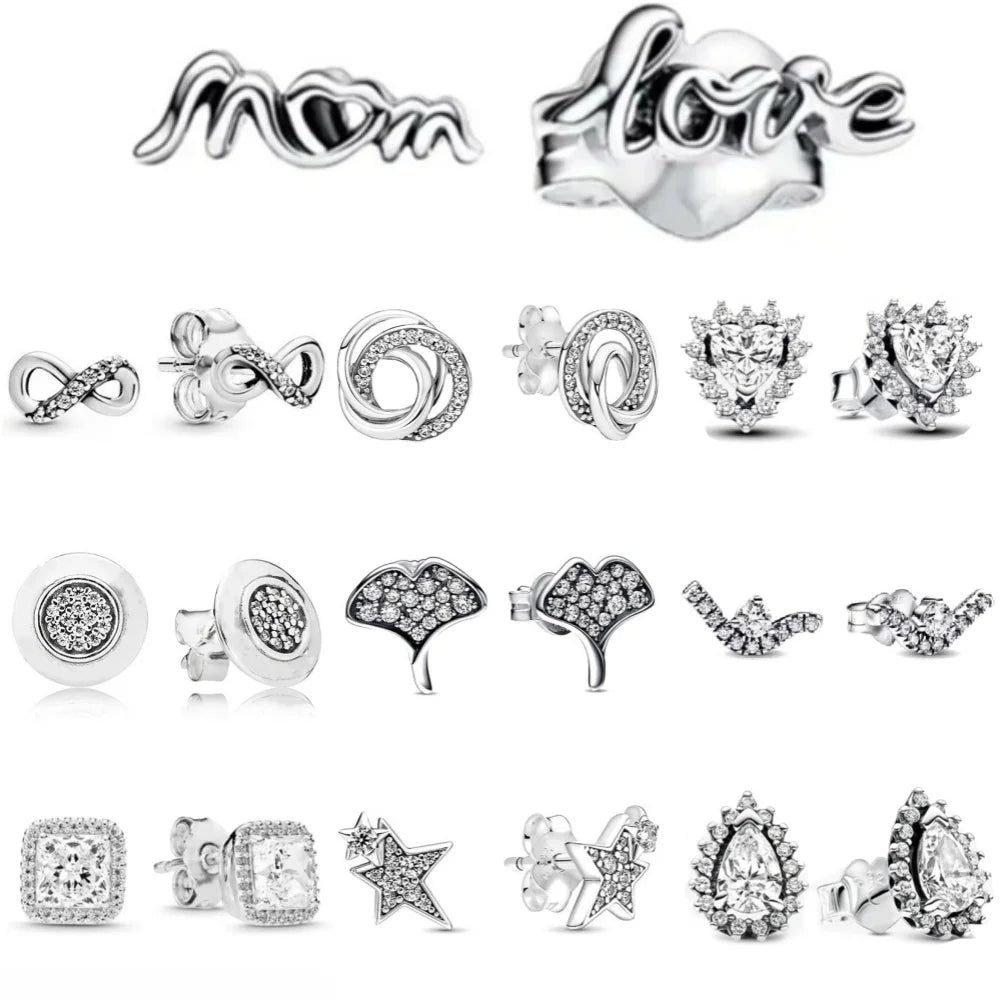 Hot Selling 925 Silver Square Leaf Sun and Moon Shaped Earrings Perfect Gift for European Women